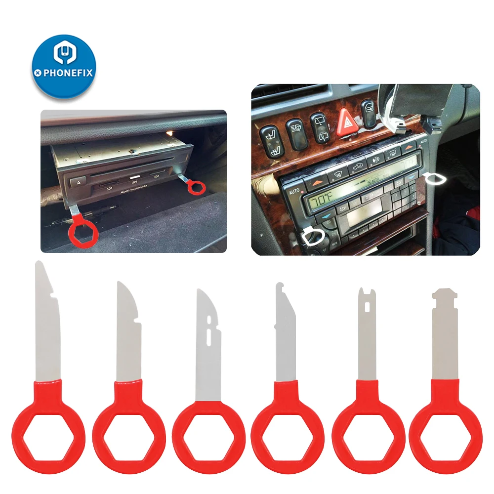 Bộ 6 Xe Ô Tô Âm Thanh Stereo Loại Bỏ Khóa Bộ Dụng Cụ Trang Trí Viền Nội Thất Ô Tô Dụng Cụ Dây Kẹp Cho Audi / Ford phím Lắp Đặt Loại Bỏ