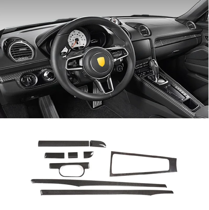 

9PCS Real Carbon Fiber Car Central Console Gear Shift Frame Interior Door Panel Trim For Porsche 718 911 981 Boxster Cayman