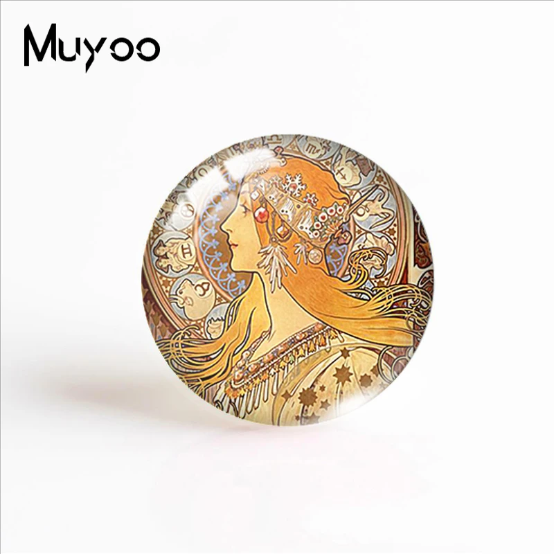 2019 New Alphonse Mucha Glass Cabochon Colorful Painting Cabochons Art Round Handmade Jewelry