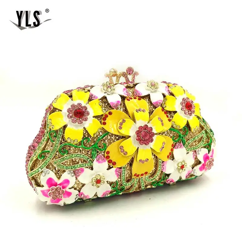 Women Luxury Rhinestone Clutch Purse Fashion Flower Crystal Evening Bags Cocktail Wedding Party Handbag For Prom Event