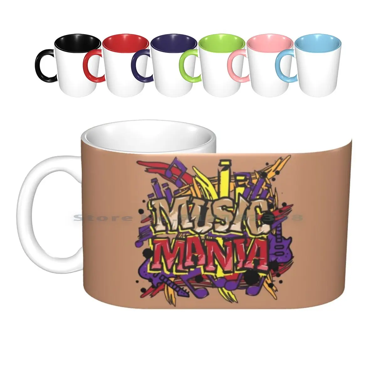 Music Mania Text Art-Graffiti Style Grunge Theme Ceramic Mugs Coffee Cups Milk Tea Mug Text Sayings Music Artist Text Text