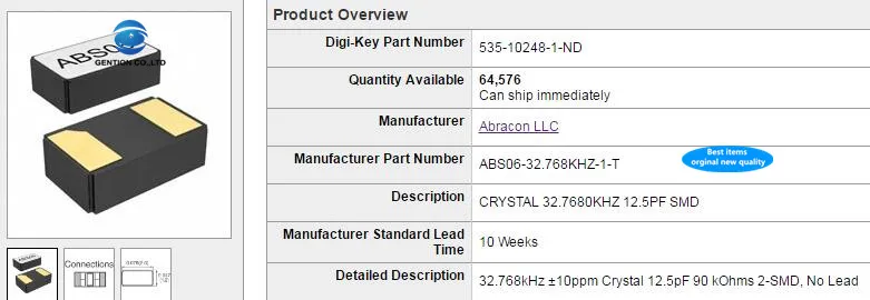 10 pz 100% nuovo originale ABRACON ABS06-32.768KHZ-1-T 32.768K 32.768KHZ 2012 oscillatore a cristallo passivo