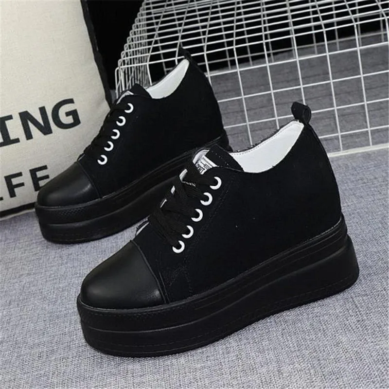 New Arrival Women Hidden Heel Platform Wedge Canvas Shoes Outdoor White Black Fashion Girls Wedge Sneakers