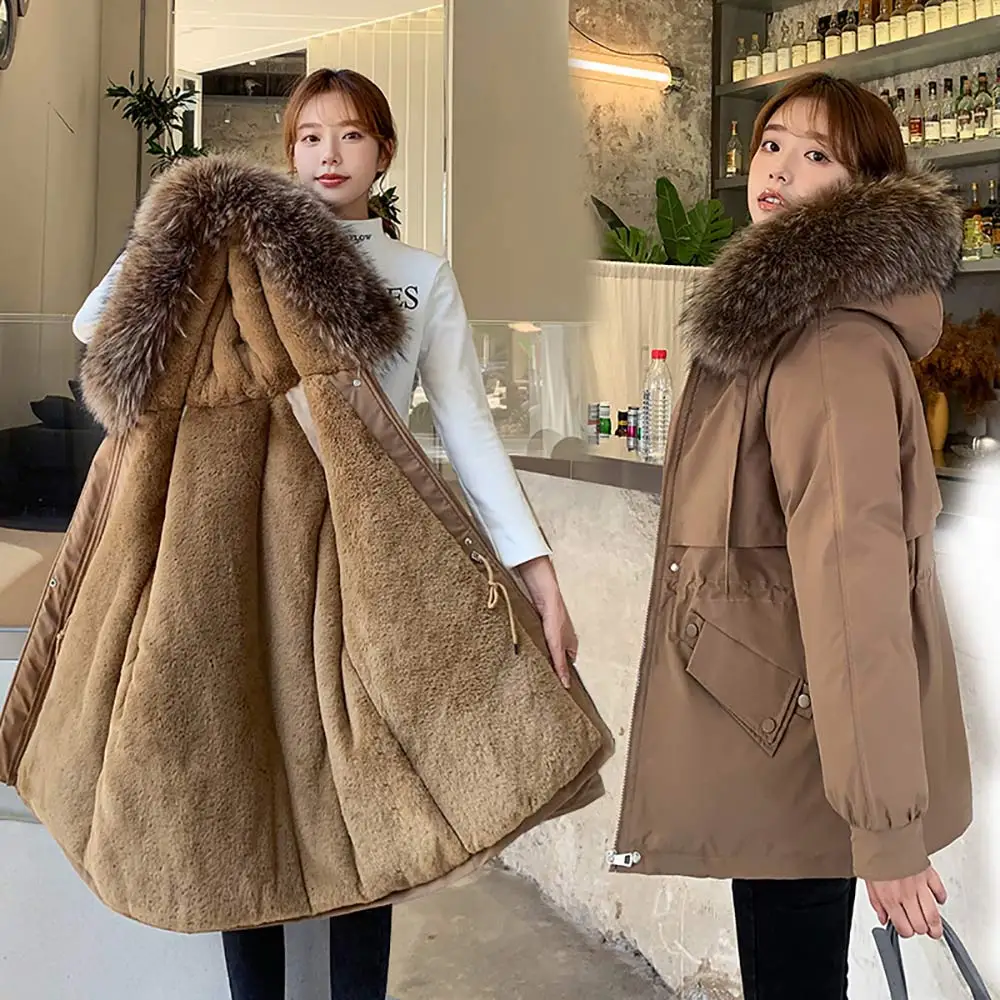 Vielleicht Casual Loose Fur Liner Hooded Winter Parkas Women Fashion Solid Thick Short Coats Women Elegant Cotton Jackets Female