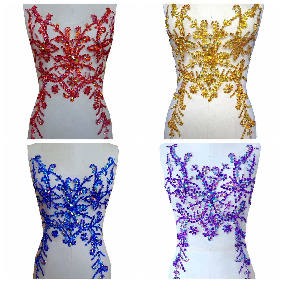 zbroh Pure hand made clear AB colour sew on Rhinestones applique crystals patches 49*31cm dress accessory