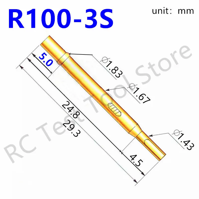 20/100PCS R100-3S Test Pin P100-B1 Receptacle Brass Tube Needle Sleeve Seat Solder Connect Probe Sleeve 29.2mm Outer Dia 1.67mm