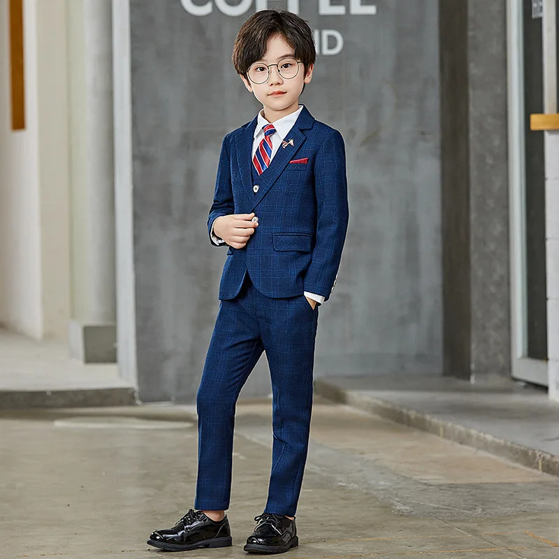 

Boys Suit Jacket Kids Formal Tuxedo Dress Plaid Clothes Sets Child Wedding Party Morning Coat Toddler Blazer Vest Pant Costumes