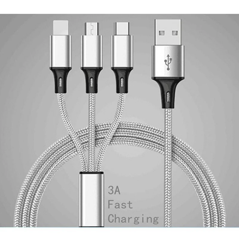 Cable de datos de carga rápida 3A, cargador USB tipo C de 1,2 m y Cable de teléfono Android, Cable Micro USB 3 en 1 para iPhone 12 Xiaomi mi