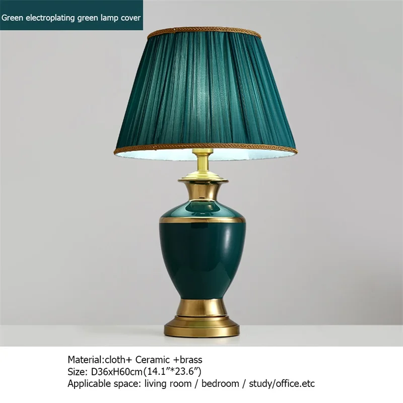 OURFENG Modern Table Lamp Green Ceramic Luxury Bedside Desk Light Copper LED Home For Foyer Office Bed Room