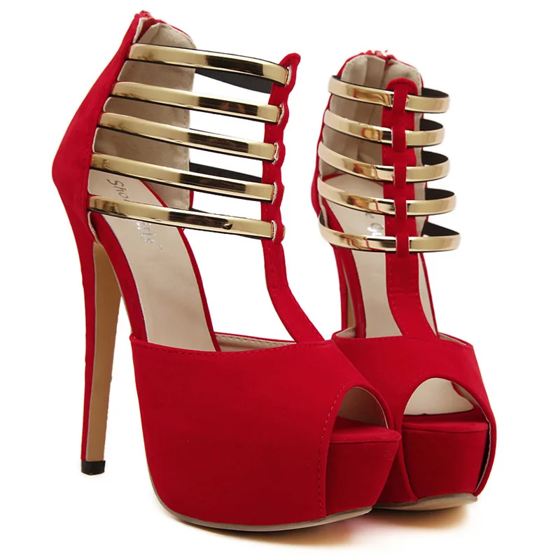 2022 Sexy High Heels Women Stilettos Platform Elegant Metal Woman Pumps Black Red Medium Heel Shoes Size 34 45 Tacones Mujer