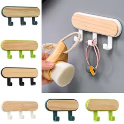 Wood Key Holder Hat Scarf Storage Organizer Strong Viscosity Key Ring Storage Rack Phone Hooks Self Adhesive Wall Mounted Hanger