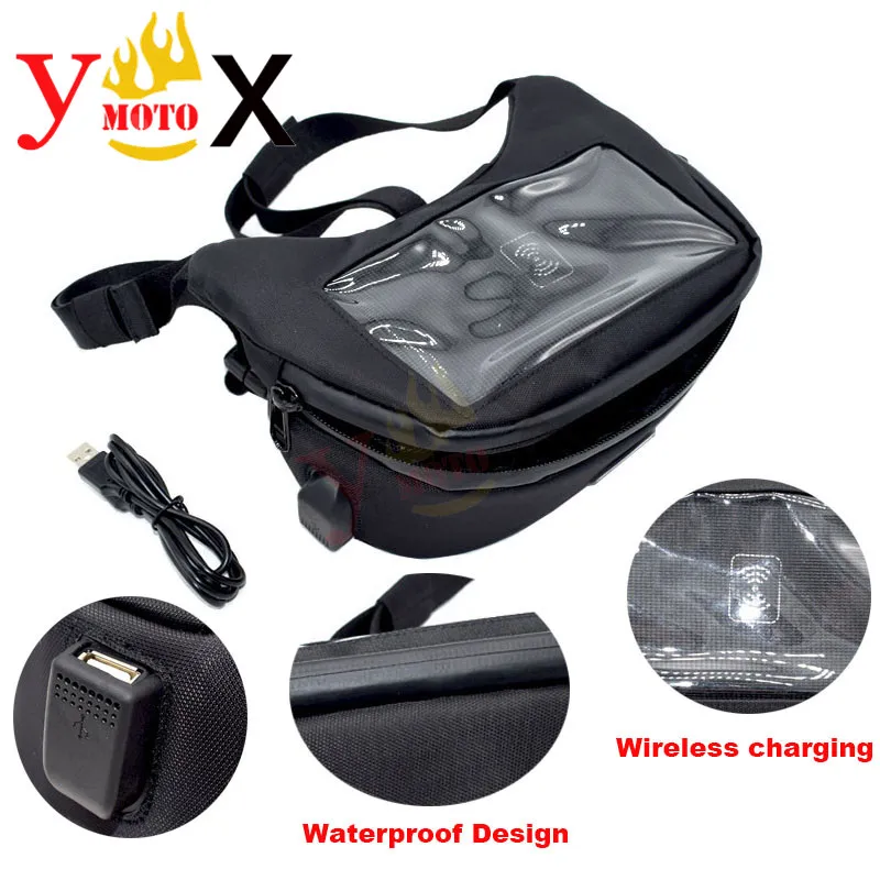 Motorcycle Wireless Charging Handlebar Bag Mobile Phone Touch Screen Storage Bag For Vespa Honda SUZUKI BMW YAMAHA Scooter Bike