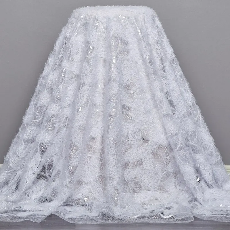 

2022 White Sequin African French Net Lace Fabric High Quality Tulle Mesh Lace Bridal Nigerian Wedding Dress Lace For Women S2748