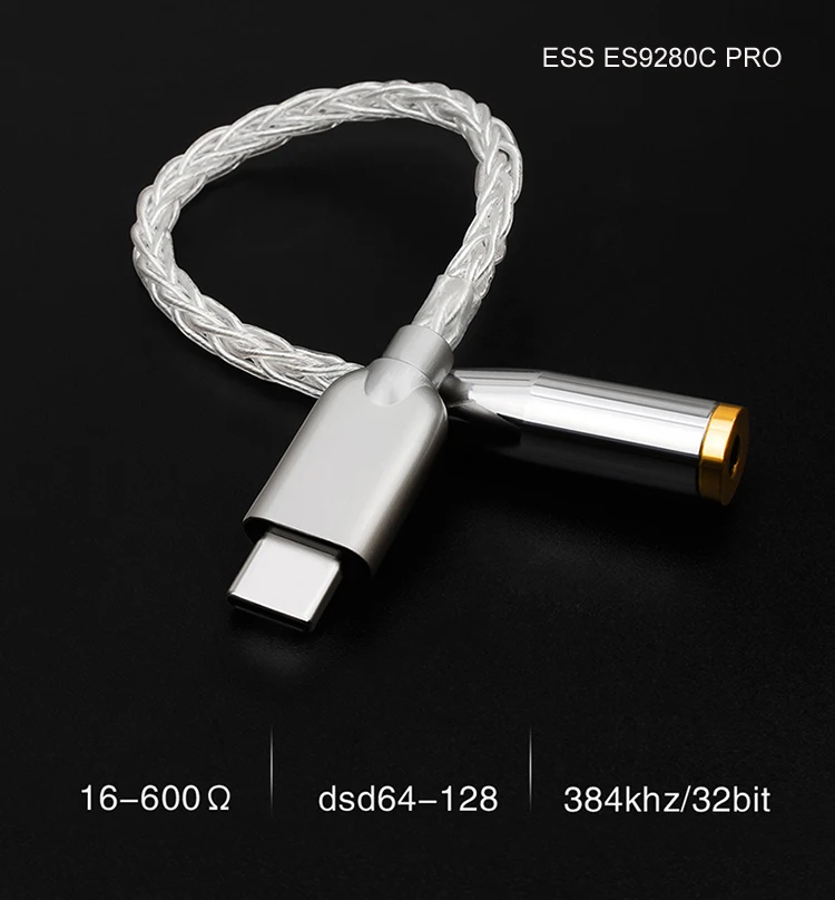 Headphone Amplifier 600Ω ESS ES9280C PRO HPA DSD 128 USB Type C DAC Amp pure silver for Android SAMSUNG Huawei OnePlus Win10