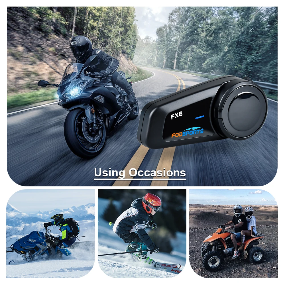 Fodsports FX6 Motorcycle Helmet Intercom Waterproof Bluetooth Headset 6 Rider BT 5.0 Interphone With FM Radio