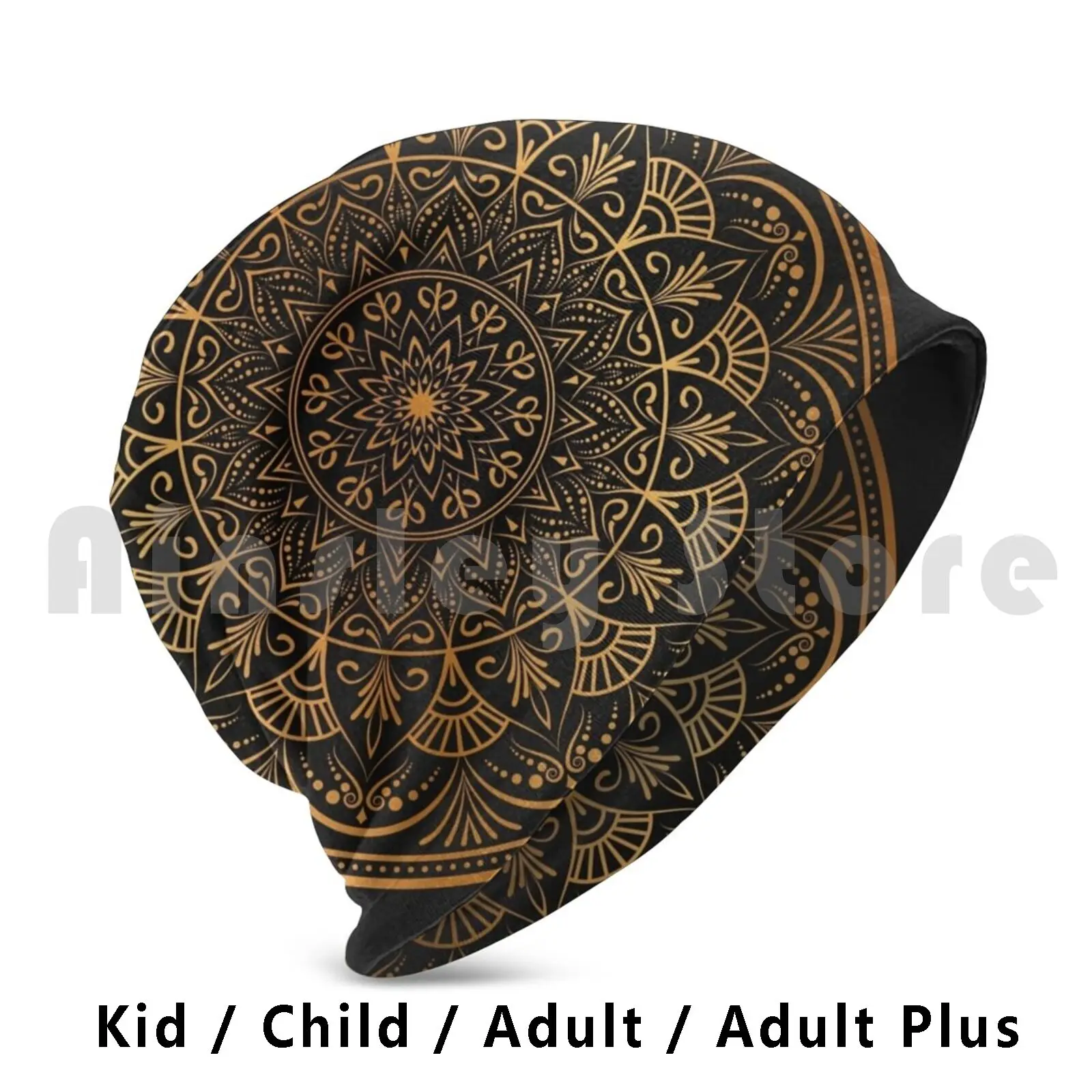 Mandala Beanie Hedging Cap DIY Print Cushion Luxury Geometric Black Gold Etnic Round Brown Mandala King