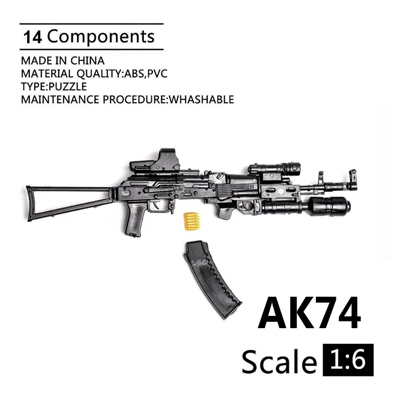 1:6 Scale AK74 Assault Rifle Weapon Plastic Assembled 4D Gun Model for 12