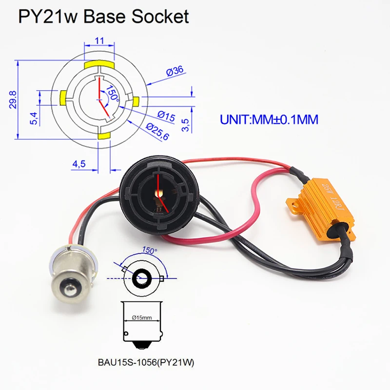 2 uds casquillo de bombilla automática 1156 BA15S BAU15S P21w Led Canbus Py21w cancelador de coche decodificador resistencia de carga 12V 25W sin parpadeo