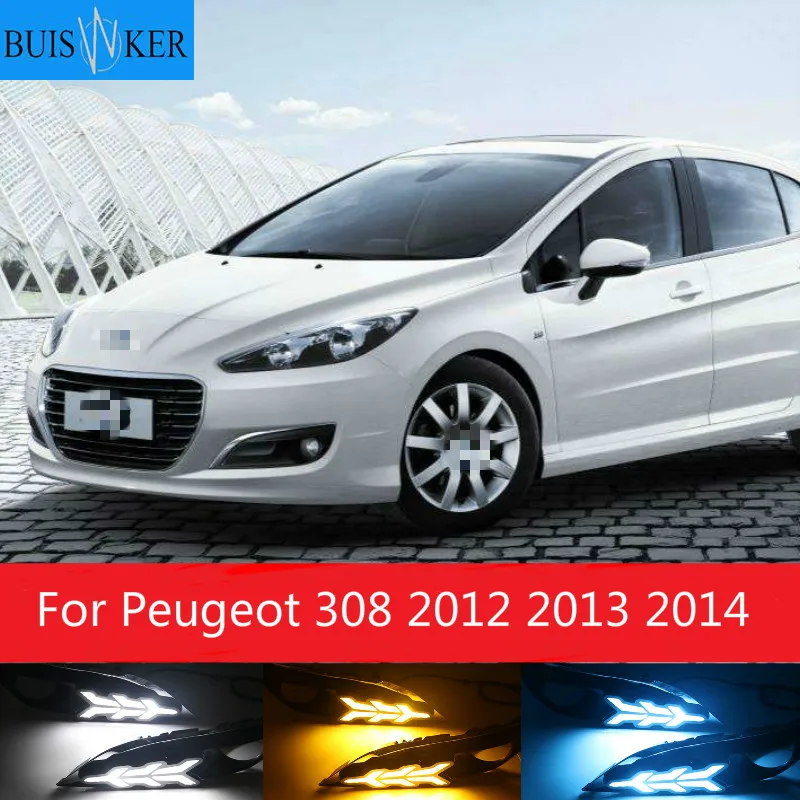 

2pcs 12V Day Light for Peugeot 308 2012 2013 2014 Daytime Running Light White Ice Blue Turn Signal Light Amber Wholesale