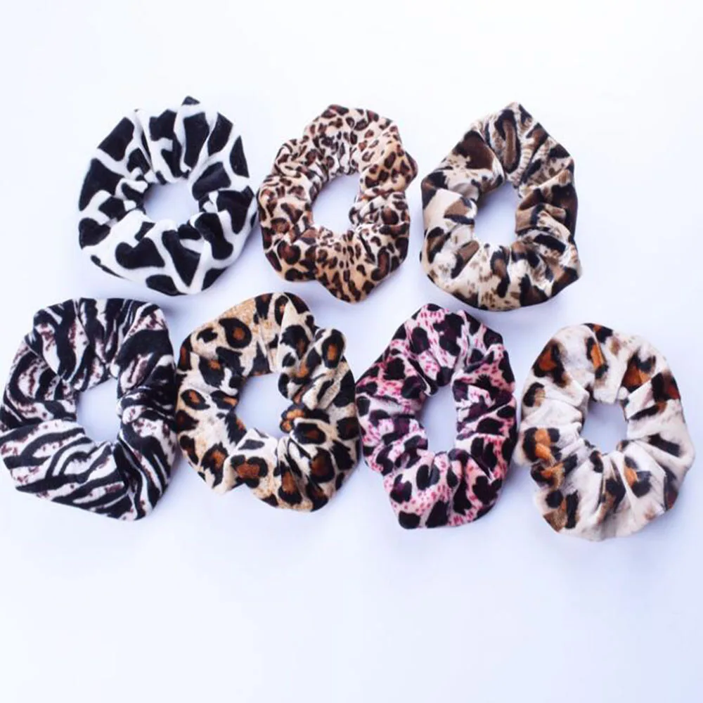 1 Piece Leopard Gold Velvet Hair Scrunchie Floral Grip Loop Holder Stretchy Hair Band Hair Ties Women And Girl Accessories