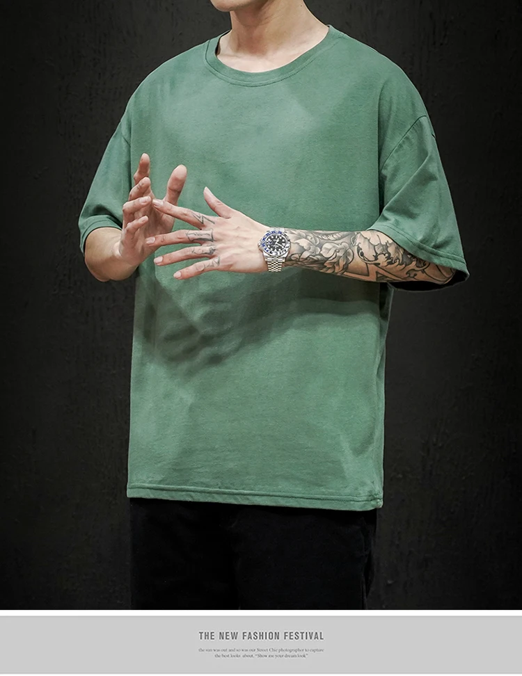 Neue Sommer männer T Shirt Fashion Solid T Shirt Herren Übergroßen Hip Hop Kurzarm Casual Baumwolle Herren Streetwear Top tees – Detail 11