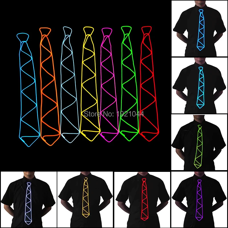 New Style EL Glowing Tie Fashion Luminous Neck Tie LED Light up Flashing Tie Club Carnival Party Costume Decoration