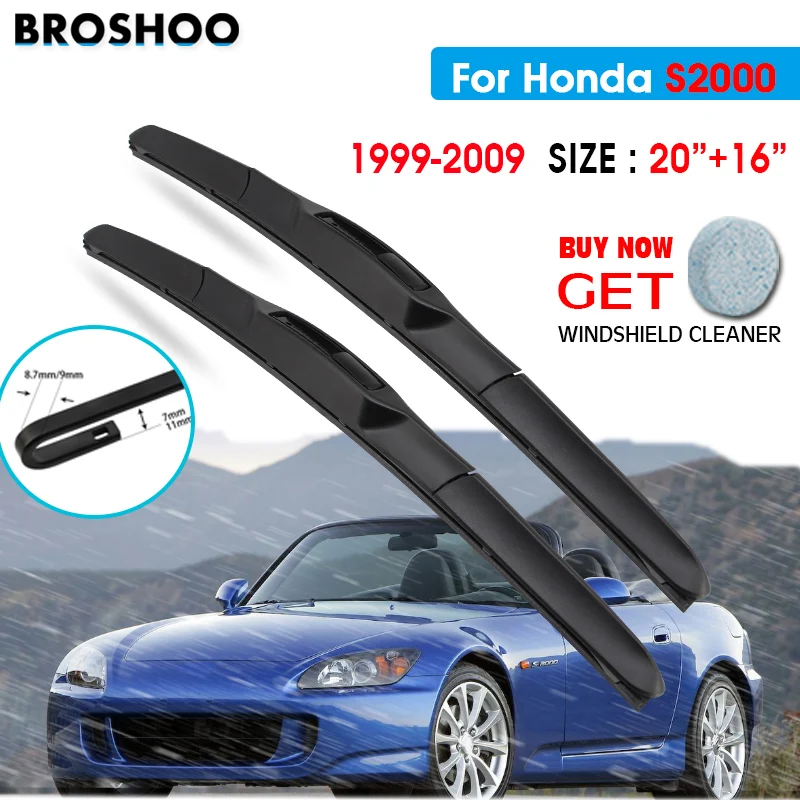 

Car Wiper Blade For Honda S2000 20"+16" 1999-2009 Auto Windscreen Windshield Wipers Blades Window Wash Fit U Hook Arms