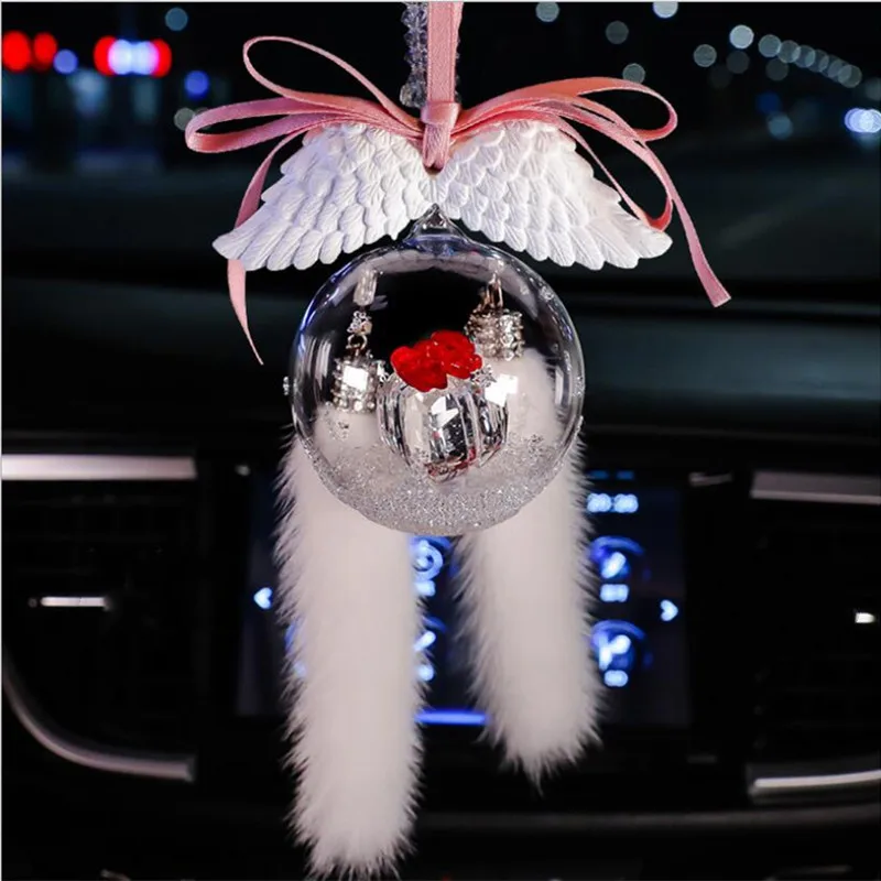 Car Pendant Crystal Ball Snowflake Valentine's Day Bow Gift Car Rearview Mirro Crystal Pendant