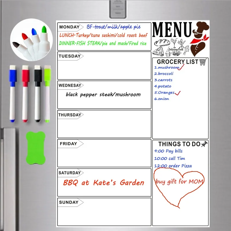 

Магнитная белая доска A3 для холодильника, еженедельного меню, планировщика, списка продуктов, доска для еды, магниты на холодильник, Кухонный блокнот