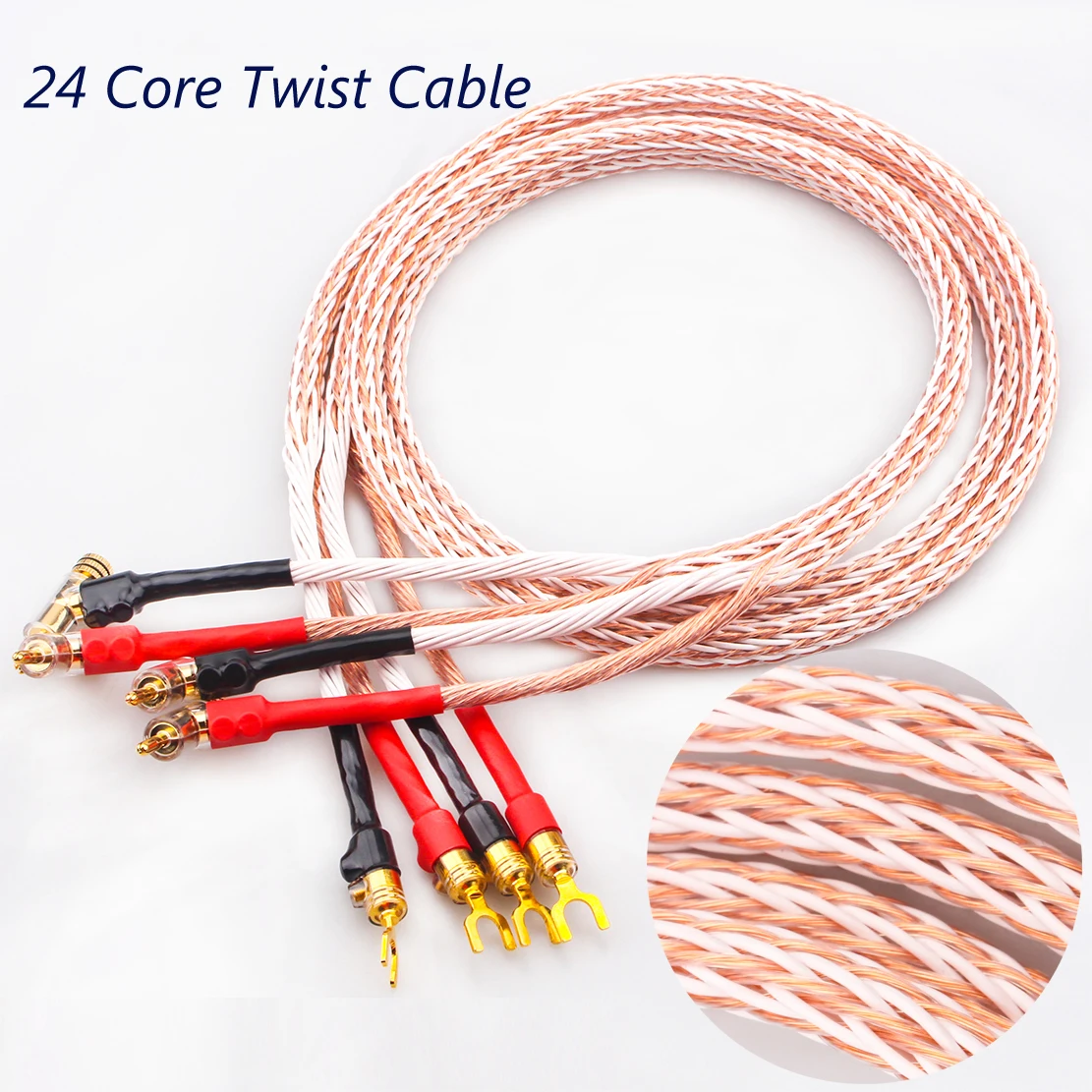 

1 pair audio Hi-end DIY HIFI Gold Rhodium Plated Y shape spade to banana plug 8TC 16 core speaker cable Cord Wire