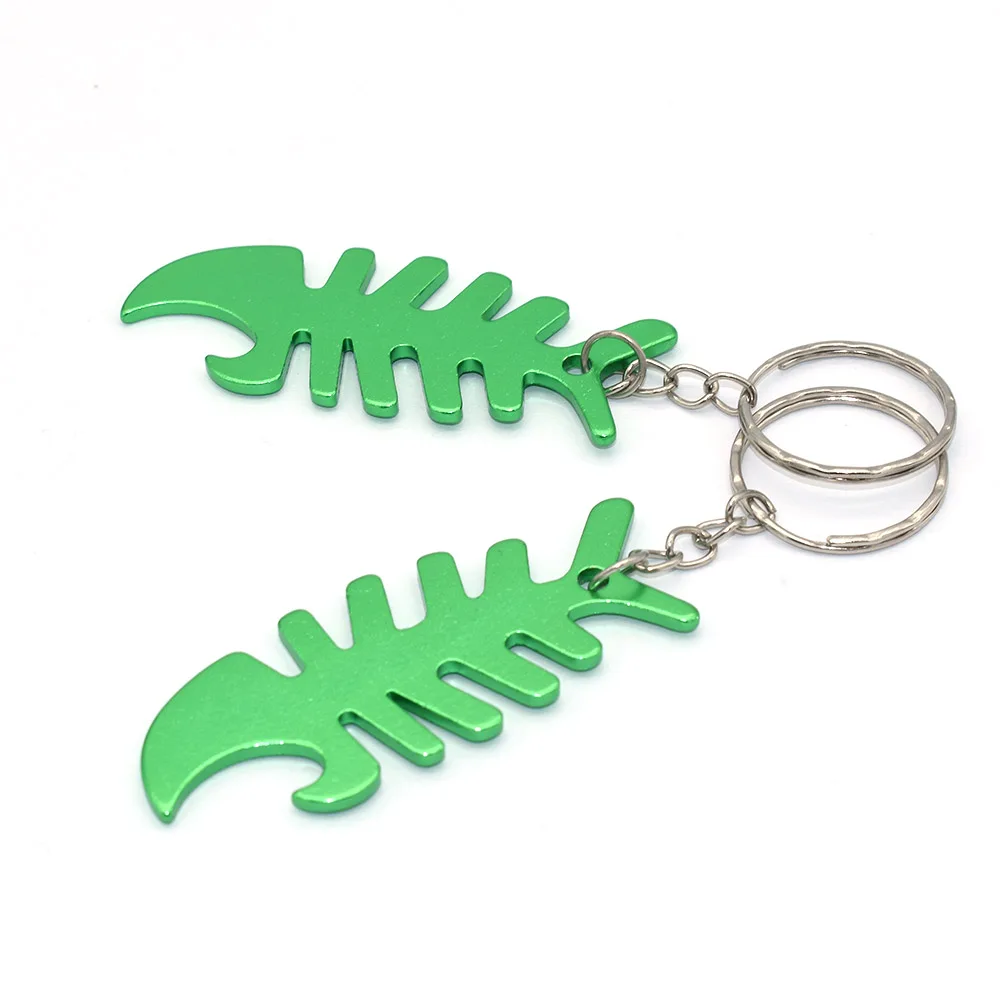 

Green Keychain Bottle Opener Fishbone shaped Jewelry charm Diy Personalized Bottle Opener Convenient to carry 4pcs