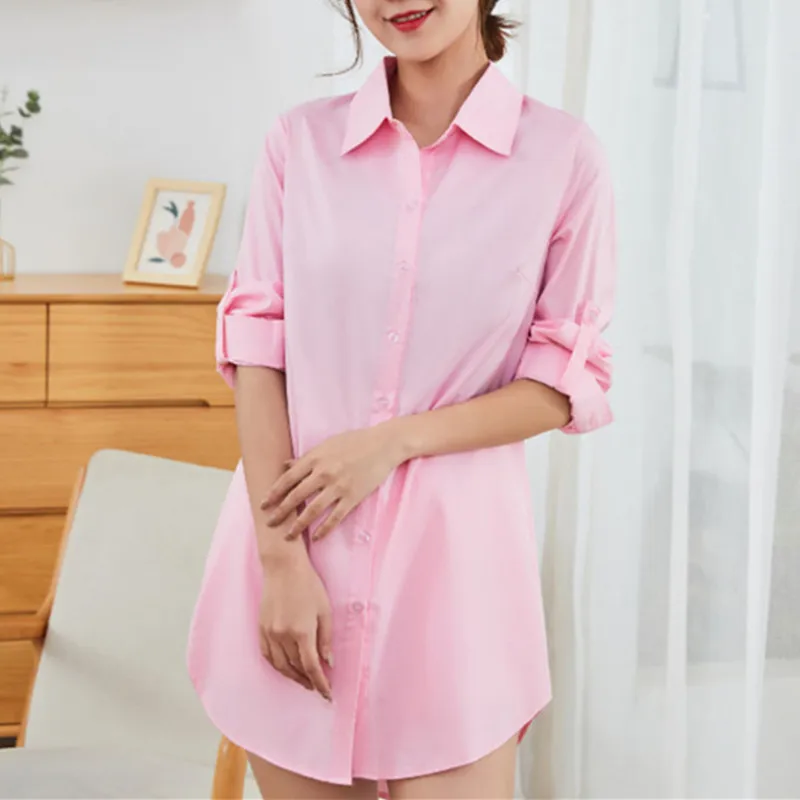 Cotton Shirts Women White Shirt Women Long Sleeve Shirts Woman Pink Blouse Tops Office Lady Long Shirt Woman Oversize Blouses OL