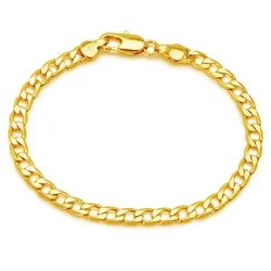XP Jewelry -- ( 17 cm 19 cm x 5 mm ) 1:1 24 k Yellow Gold Plated Figaro Bracelets For Men Women Fashion Jewelry
