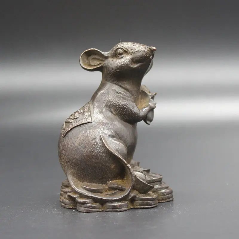 Collection Chinese curio Feng Shui Zodiac mouse Ingots coin statue Decoration