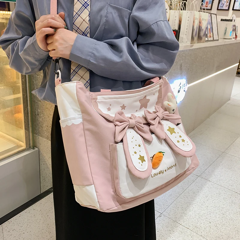 Bolso de lona con Orejas de conejo y Luna para mujer, bolsa bonita de moda japonesa, de dibujos animados para Cosplay, gótico, Lolita, bandolera de un solo hombro