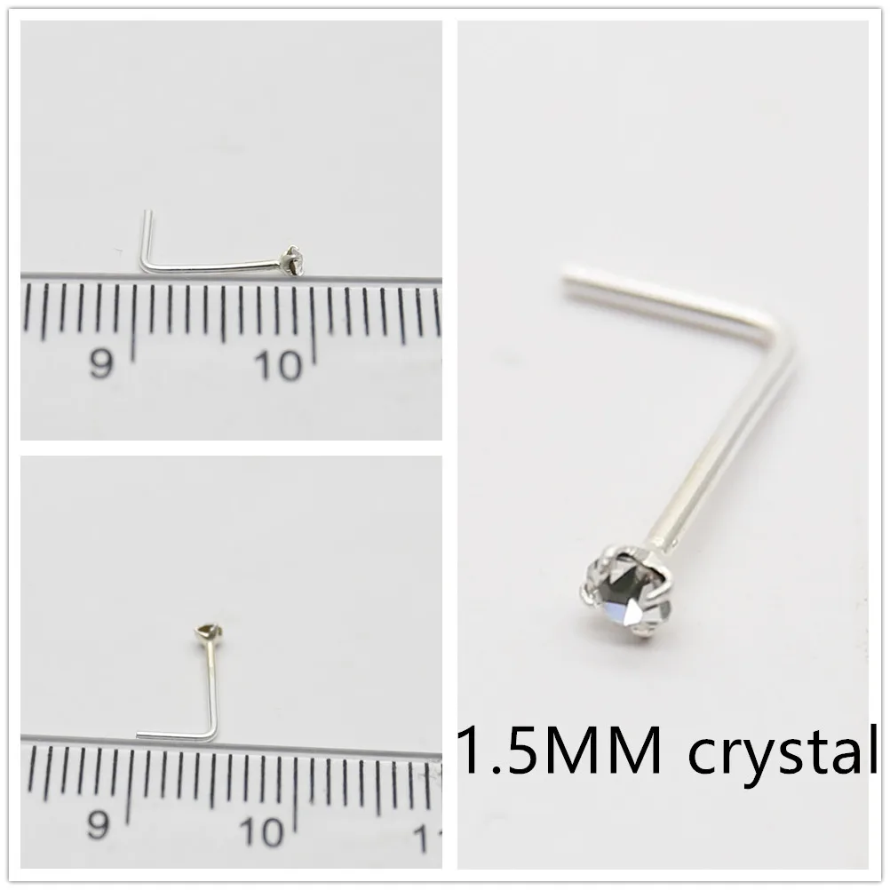 

20Pcs/Box Trendy 925 Sterling Silver 1.5mm L Shaped Crystal Nose Studs Nose Piercing Jewelry Percing Nez