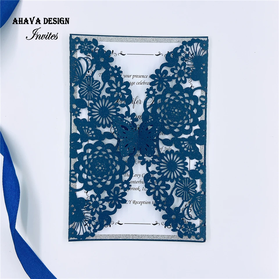 

Special Navy Blue Laser Cut Wedding Invitation With Customized Insert And Envelope {Free Infinite Design Before Pay}