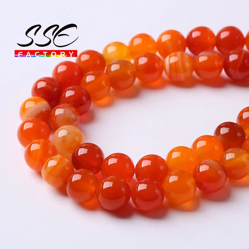 Natural Orange Striped Agates Onyx Round Beads Loose Stone Beads For Jewelry Making DIY Bracelets 4 6 8 10 12 14mm 15\'\' Strand