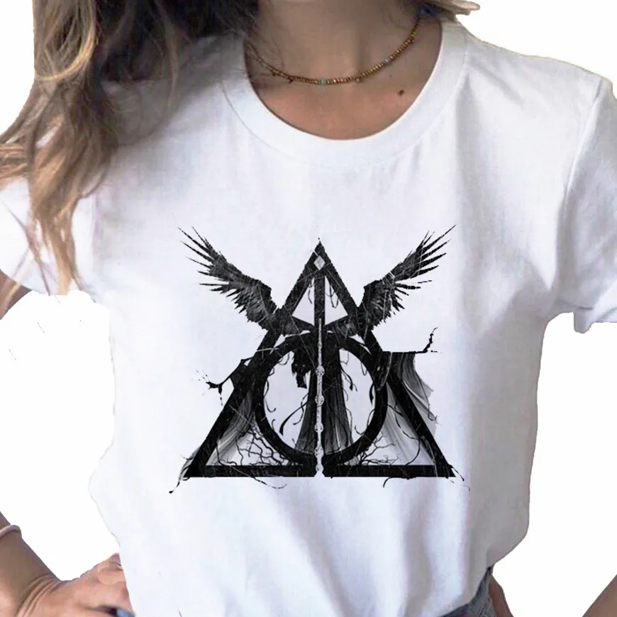 Three Brothers Tale Deathly Hallows Female T-shirt Funny Women Soft Casual White T shirt Tops,Drop Ship