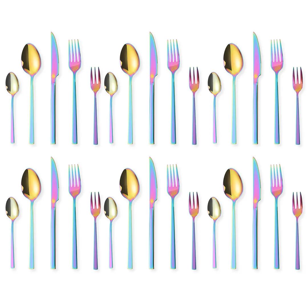 

Cutlery Set 24 Pcs Stainless Steel Tableware Forks Spoons Knives Dinnerware Set Gold Silverware Dishwasher Safe