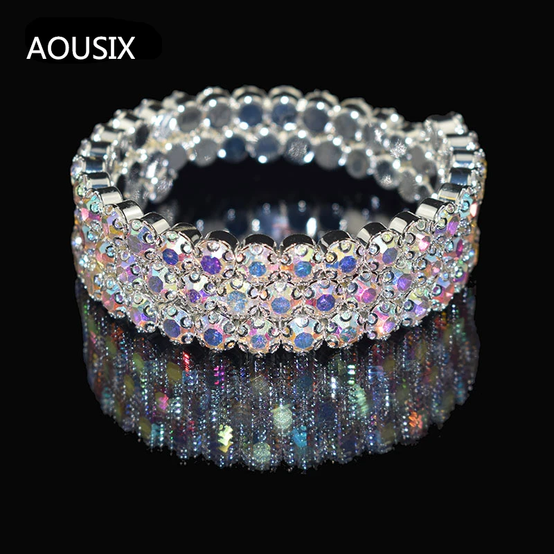 Fashion Bridal Jewelry Three & Five Rows Crystal Rhinestones Color Bracelets for Women Wedding Full Rhinestone Hand Wrist Bracel