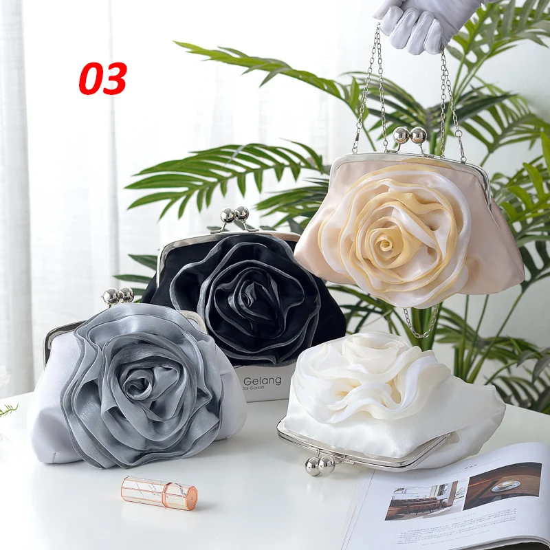 Vintage Ladies Floral Evening Bag Woman Fashion Rose Flower Chain Hand Bag Wedding Party Clutch Dinner Small Purse bolso XA140H