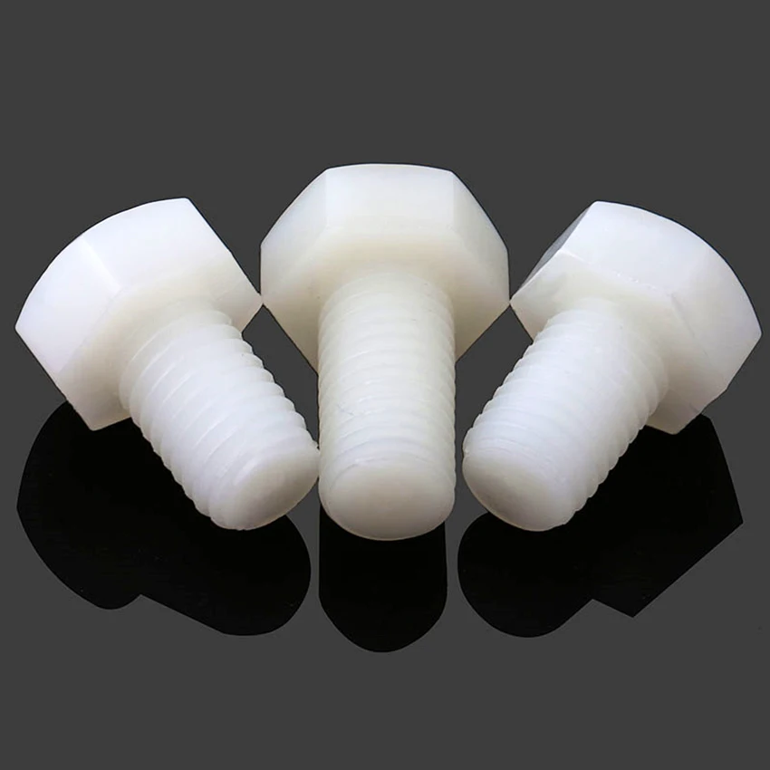 Perno hexagonal de nailon blanco PA66, tornillo de plástico M3, M4, M5, M8, M10, M12, pernos hexagonales aislados de nailon, DIN933, longitud 4-100mm
