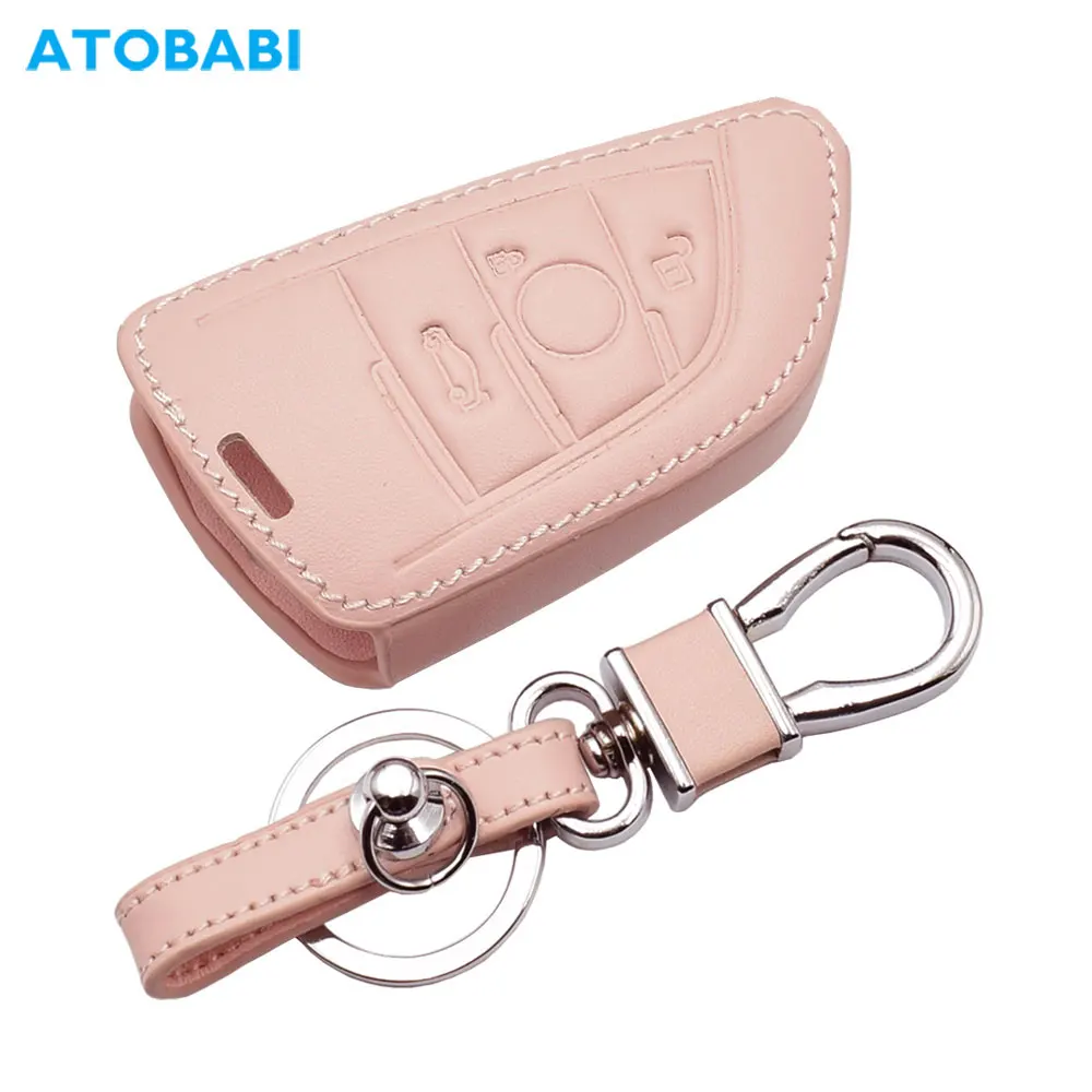 Leather Car Key Case For BMW 1 2 3 4 5 6 7 Series GT3 GT5 M5 M6 X1 X2 X3 X4 X5 X6 3 Buttons Smart Remote Control Protector Cover