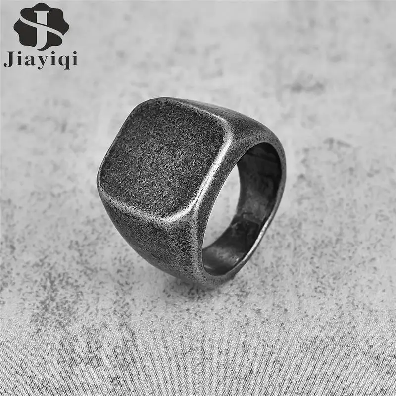 Vintag Steel Ring Square Flat Top 316L Titanium Steel Blank Plain Men Ring Personality Jewelry Smooth Surface for Friend Gift