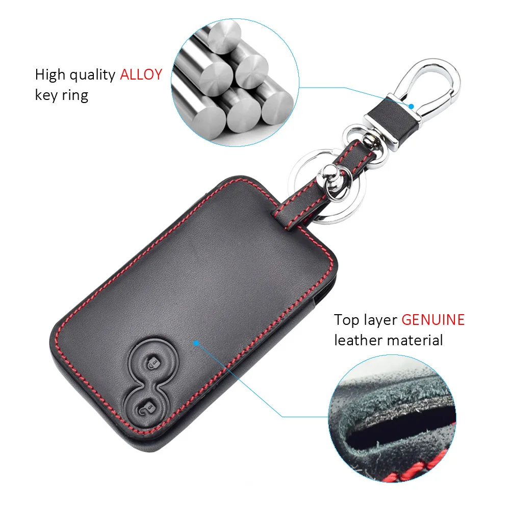 Leather Car Key Case For Renault Laguna Espace 2 Buttons Smart Keyless Remote Fob Protection Cover Keychain Bag Auto Accessories