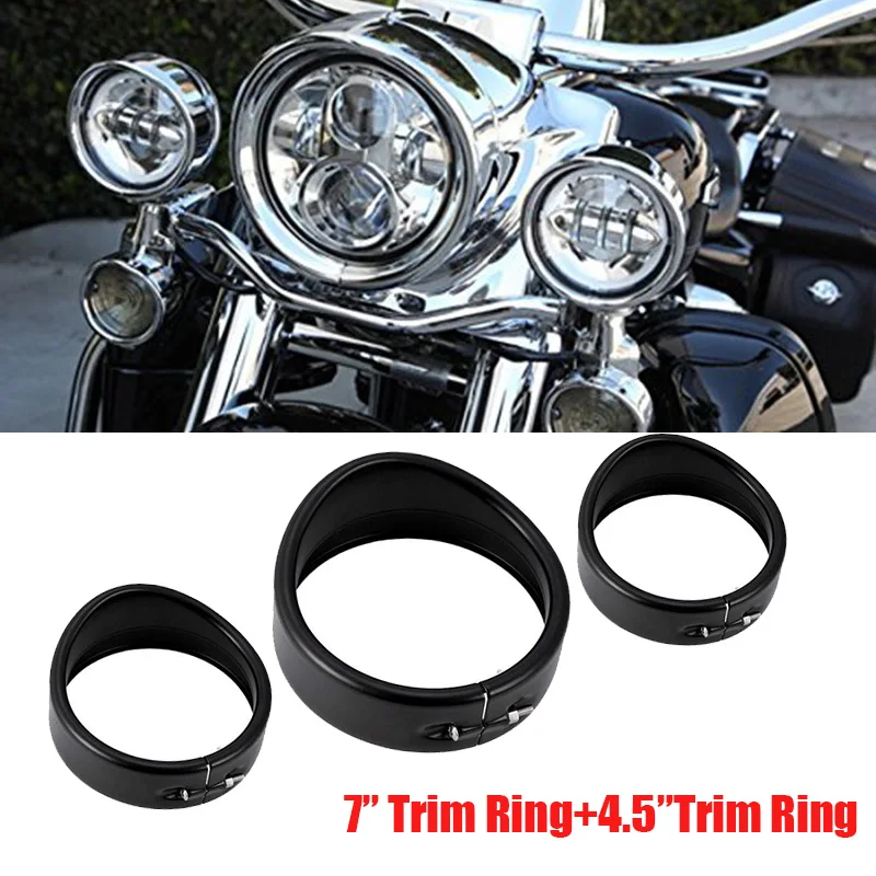 For H arley Touring Road King Electra Glide 7inch black/Chrome Headlight Headlamp Trim Ring 4.5 inch Fog Light Trim Ring