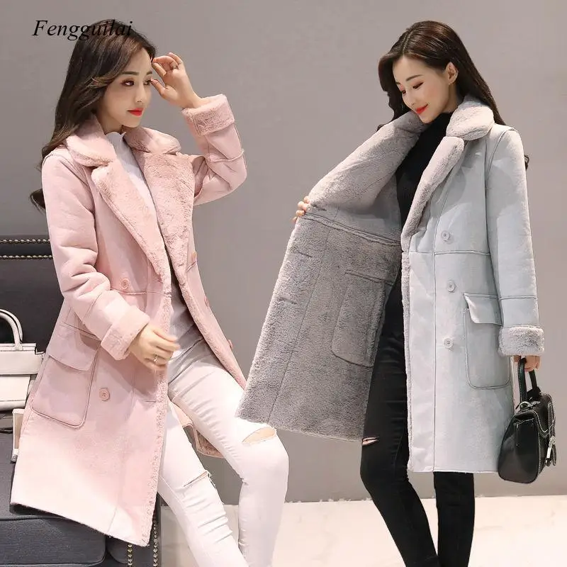 2020 New Winter Women Suede Fur Jacket Fashion Female Zipper Thick Artificial Sheepskin Long Coat Warm Windbreaker Outwear