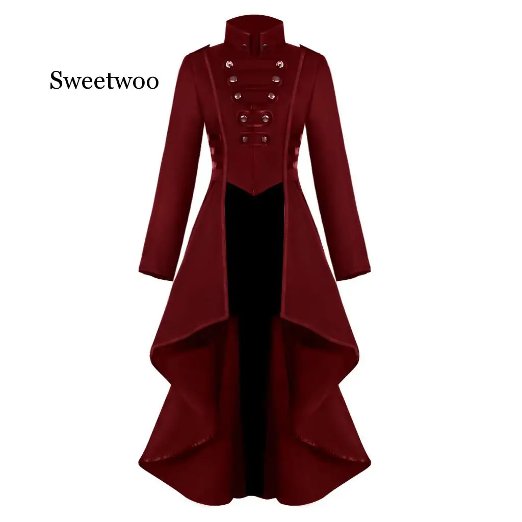 

Women Long Gothic Steampunk Overcoat Button Lace Corset Overcoat 2020