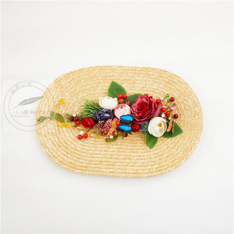 

Handmade Flower Butterfly Straw Fascinator Hat Headwear DIY Vintage Straw Bonnet Cap Lolita Photo Shoot Forest Floral Headpiece